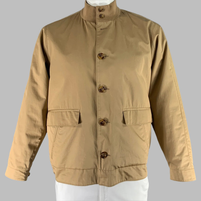LORO PIANA Size XL Khaki Solid Cotton Buttoned Jacket