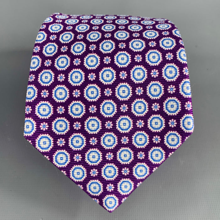 KITON Purple Blue Abstract Floral Tie