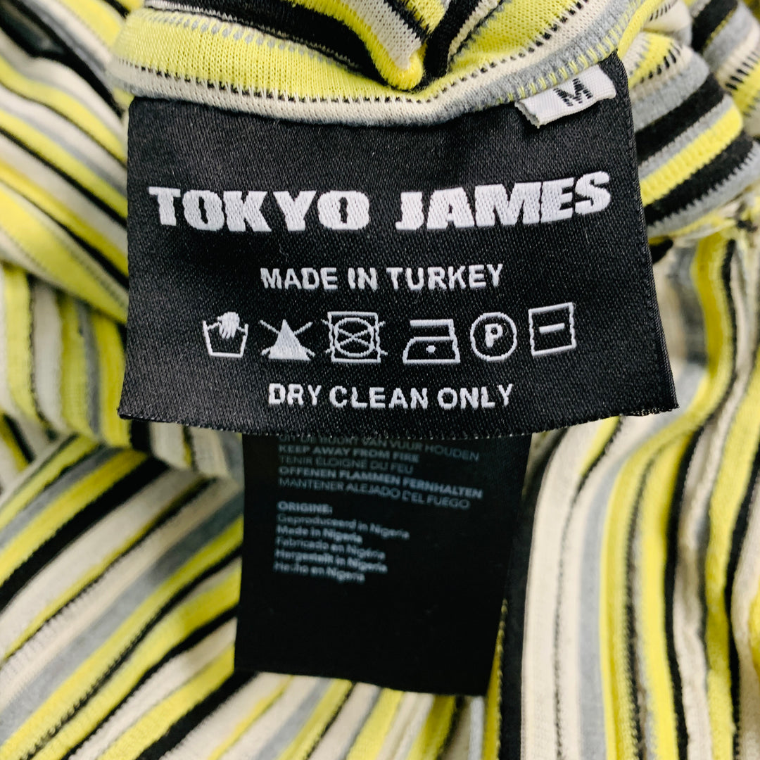 TOKYO JAMES Size M Yellow Black Stripe Mixed Fabrics Long Sleeve Pullover