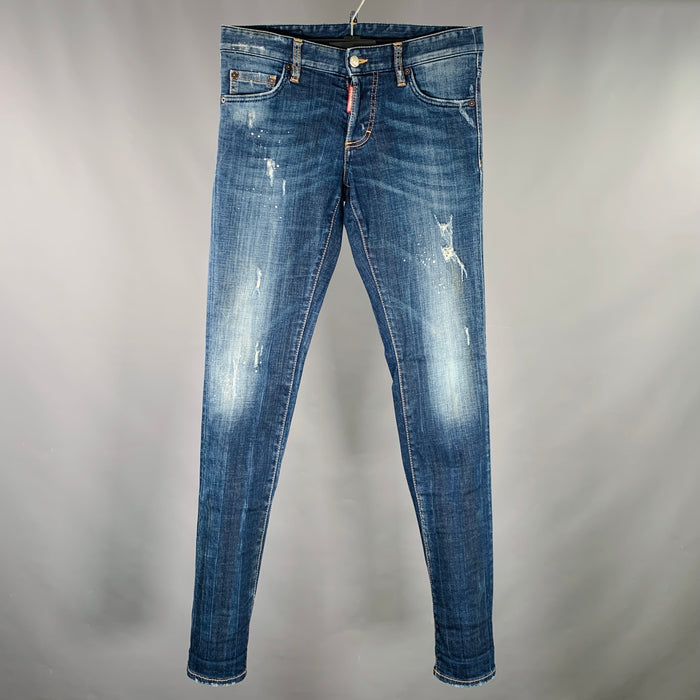 DSQUARED2 Size 28 Blue White Paint Splatter Slim Button Fly Jeans