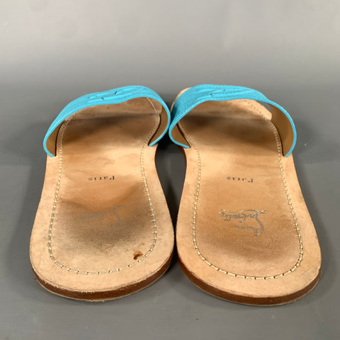 CHRISTIAN LOUBOUTIN Size 10 Blue Tan Monogram Leather Slide Sandals