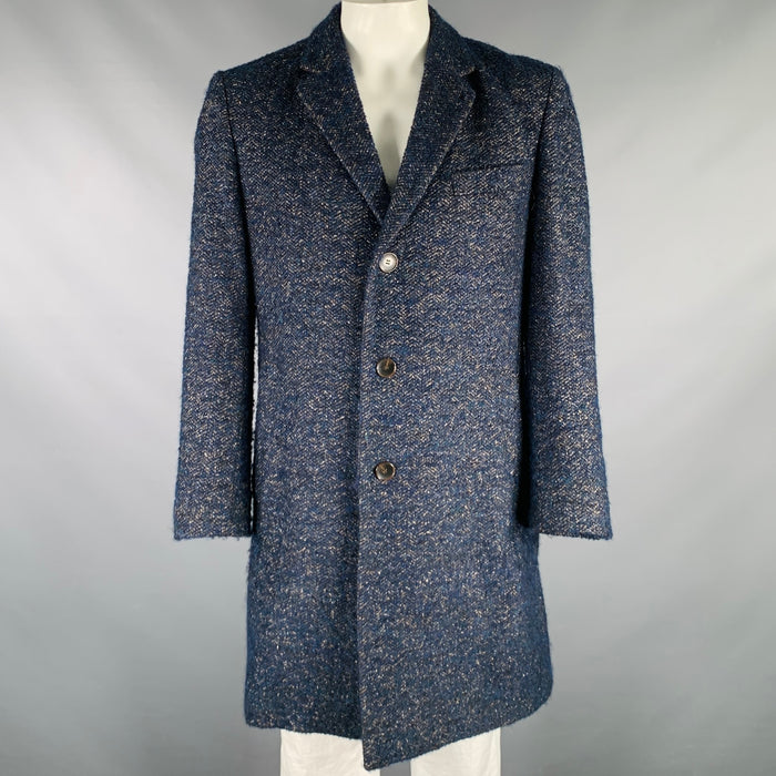 HUGO BOSS Size 42 Navy Taupe Nailhead Virgin Wool Blend Coat
