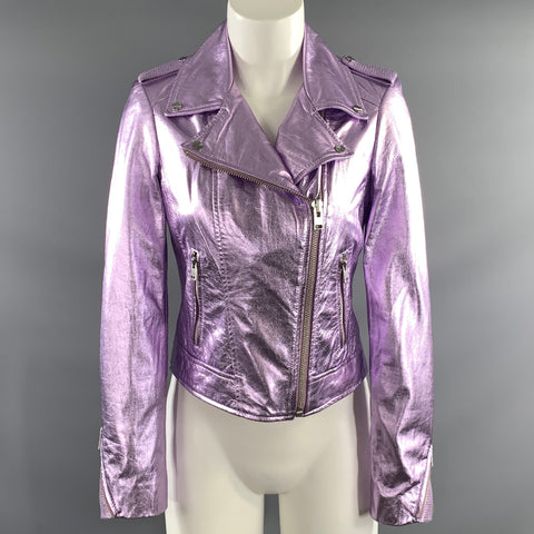 LAMARQUE Size XS Lavender Leather Metallic Biker Jacket