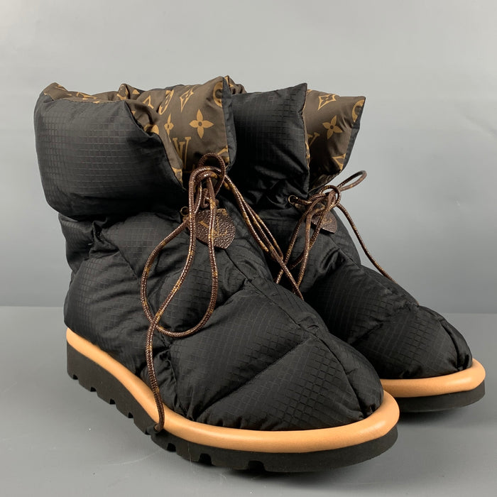 LOUIS VUITTON Size 8 Black Brown Nylon Monogram Boots