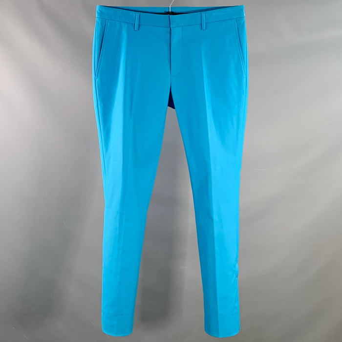 CALVIN KLEIN Size 34 Blue Cotton Blend Tapered Zip Fly Dress Pants