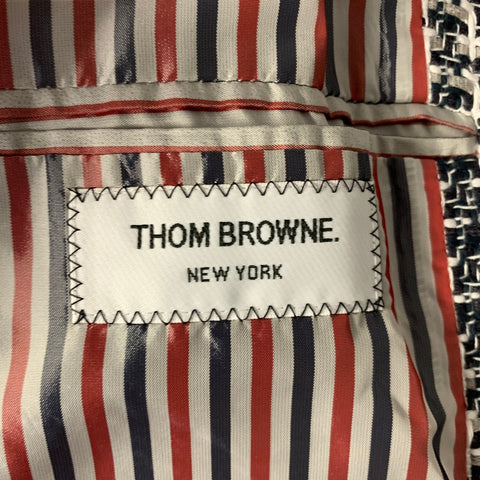 THOM BROWNE FW2021 Size L Navy White Woven Cotton Nylon Zip Up Jacket