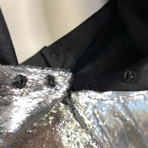 SAINT LAURENT Size 4 Silver Silk Metallic Shift Dress