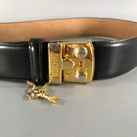 MOSCHINO Waist Size 44 Black Leather Belt