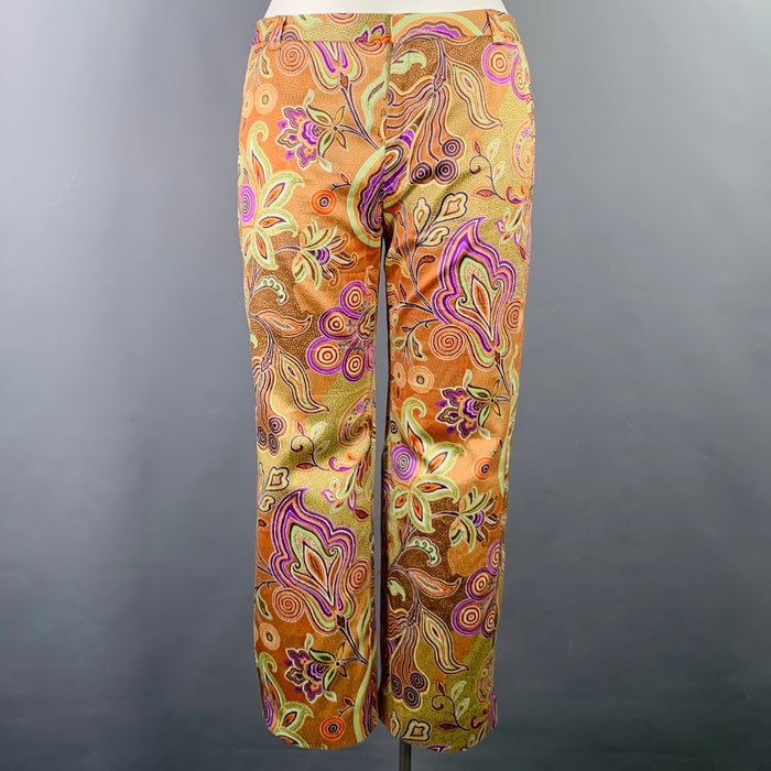 ETRO Size 14 Multi Color Cotton Paisley Flat Front Casual Pants