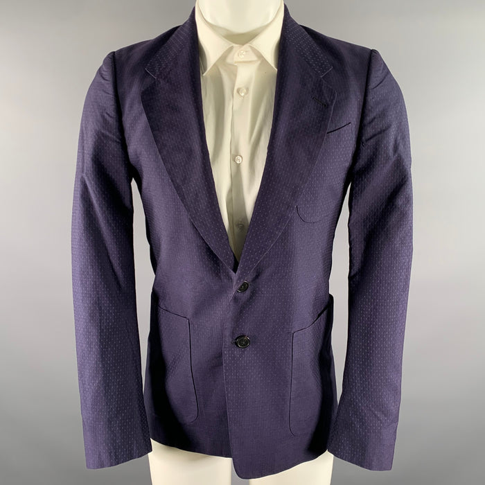 DRIES VAN NOTEN Chest Size 38 Navy Dots Cotton Silk Notch Lapel Sport Coat