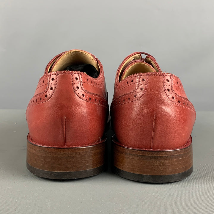 PAUL SMITH Size 8 Brick Perforated Leather Wingtip Lace Up Shoes