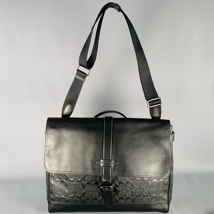 COACH Black Embossed Leather Messenger Bag