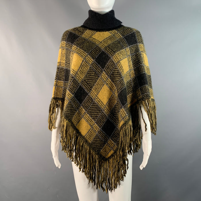 RED VALENTINO Size M Yellow Black Mohair Blend Plaid Poncho Cape