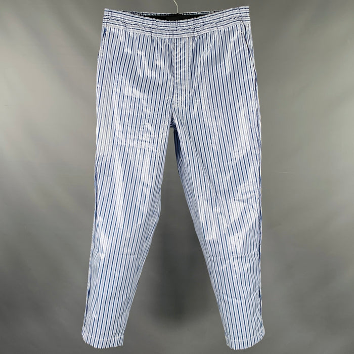 COMME des GARCONS SHIRT Size S Blue White Stripe Coated Cotton Casual Pants