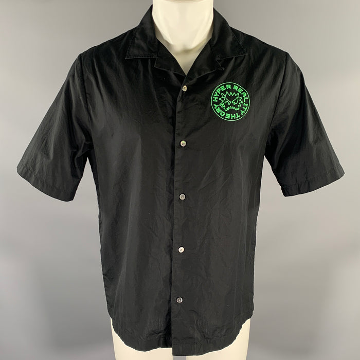 MCQ by ALEXANDER MCQUEEN Size M Black Green Graphic Cotton Camp Shirt