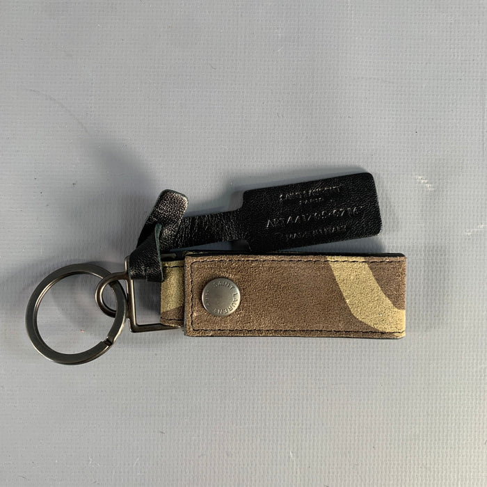 SAINT LAURENT Green Black Camouflage Suede Metal Bag Charm