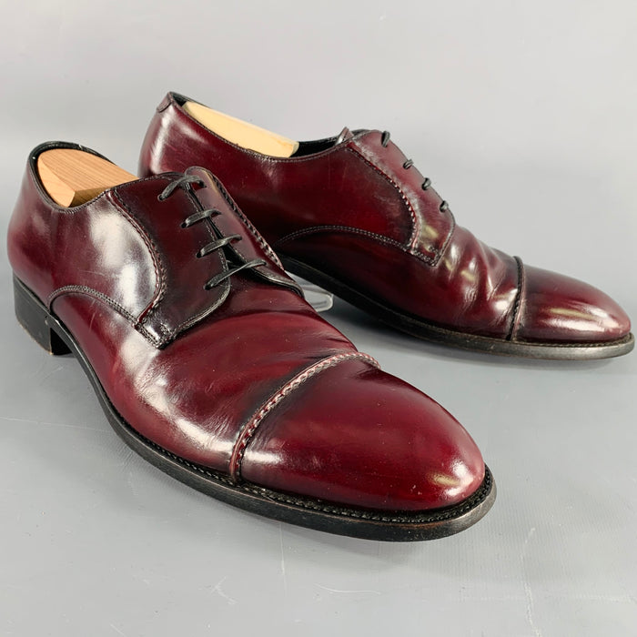 ERMENEGILDO ZEGNA Size 11 Burgundy Leather Cap Toe Lace-Up Shoes