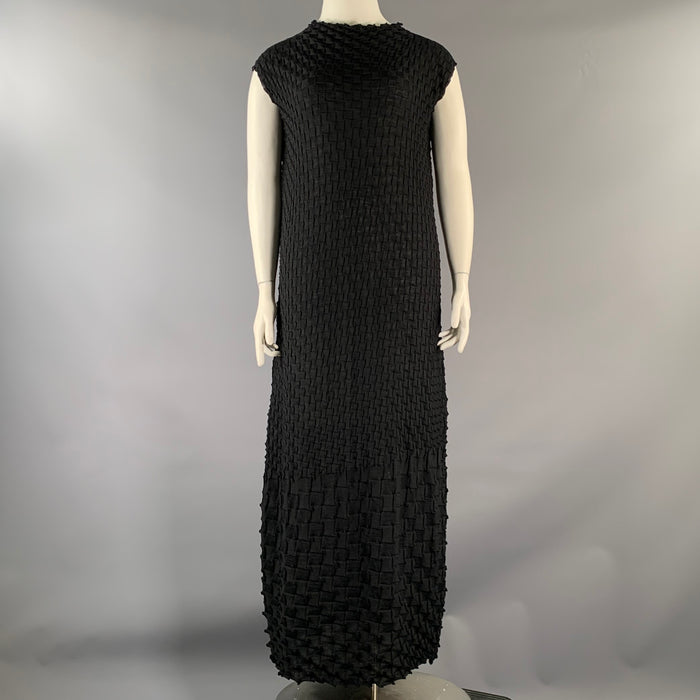 ISSEY MIYAKE FW2000 Size 2 Black Wool Nylon Textured Tunic Long Dress