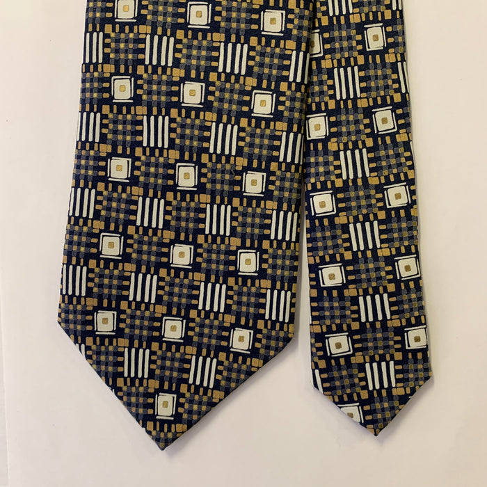 ERMENEGILDO ZEGNA Green Orange Beige Geometric Silk Tie
