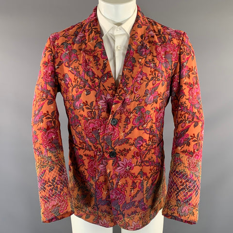 MEADHAM KIRCHOFF Chest Size M Orange Purple & Red Floral Silk Sport Coat
