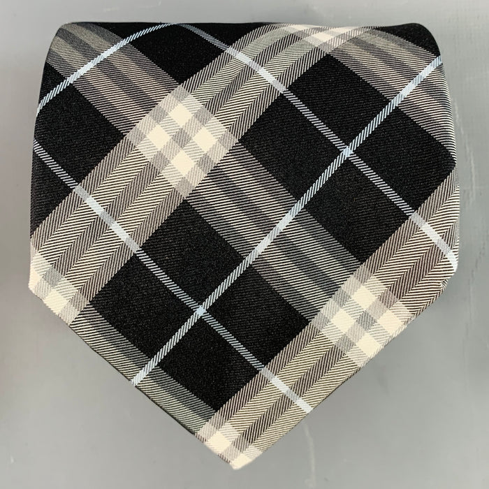 BURBERRY LONDON Grey Black Plaid Silk Tie