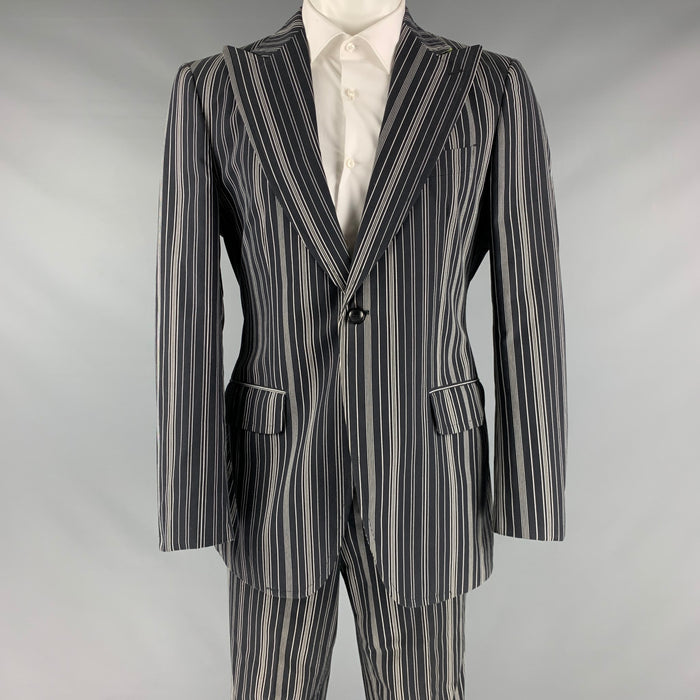 ETRO Size 40 Black White Stripe Cotton Peak Lapel Suit