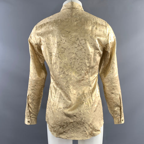 BURBERRY PRORSUM SS2008 Size S Gold Jacquard Silk & Polyamide Ruffle Long Sleeve Shirt