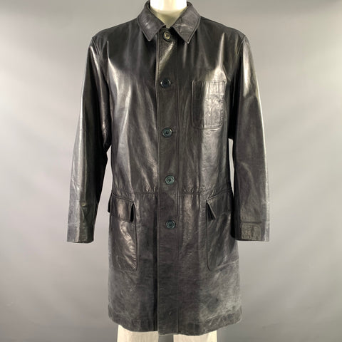ISSEY MIYAKE Size XL Navy ME18-LA002 Leather Trench Coat