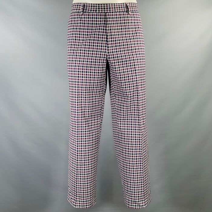 ETRO Size 36 Purple Navy White Checkered Cotton Blend Zip Fly Dress Pants