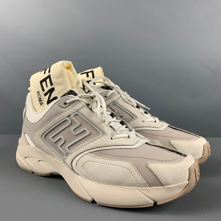FENDI Size 12 Grey White Mixed Materials Lace Up Sneakers