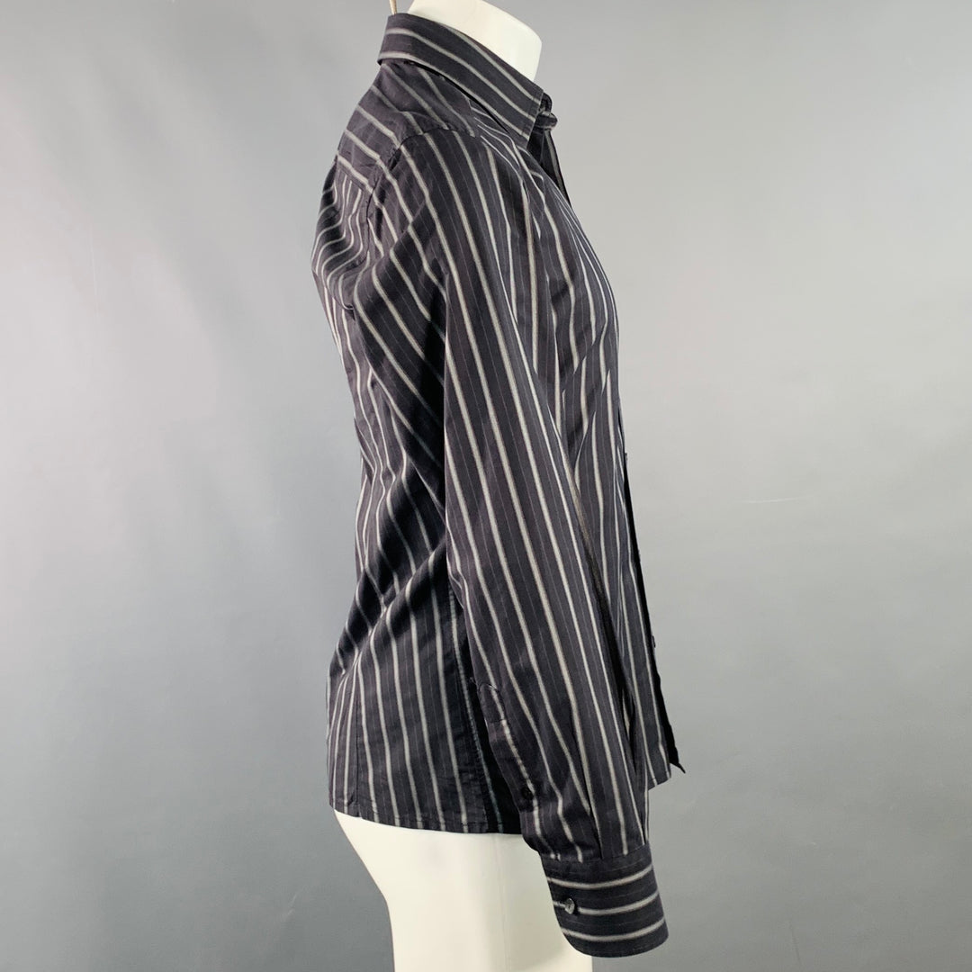 DOLCE & GABBANA Size S Black Grey Stripe Cotton Curved Cutaway Long Sleeve Shirt