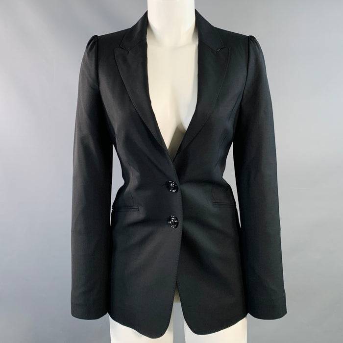 BURBERRY LONDON Size 4 Black Virgin Wool Blend Slim Fit Jacket Blazer