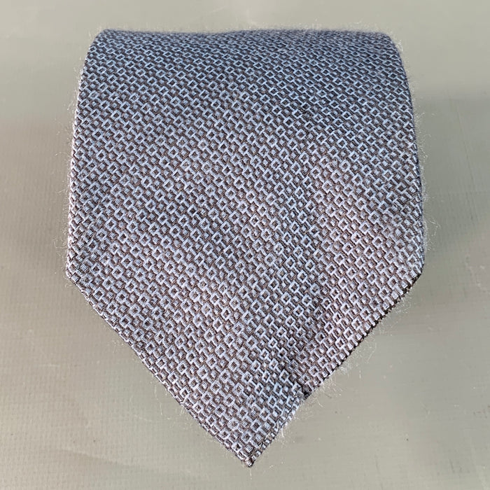 GUCCI One Size Blue Grey Checkered Silk Tie