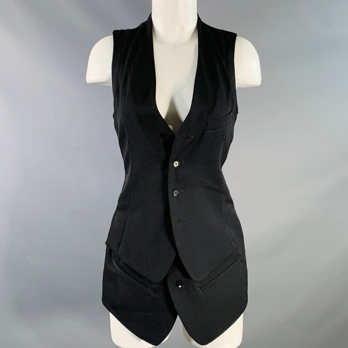 YOHJI YAMAMOTO Size S Black Wool Twill Sleeveless Double Layered Vest