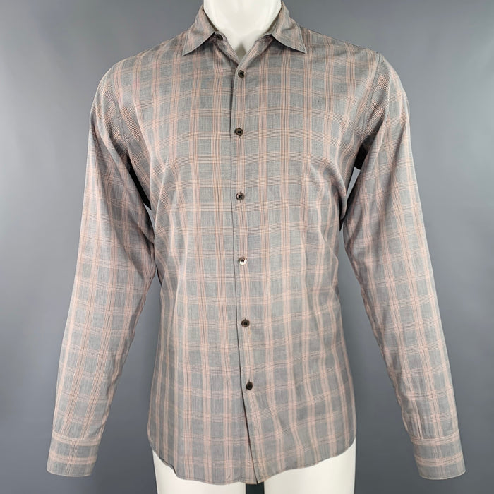 DRIES VAN NOTEN Size 40 Grey Burgundy Glenplaid Long Sleeve Shirt