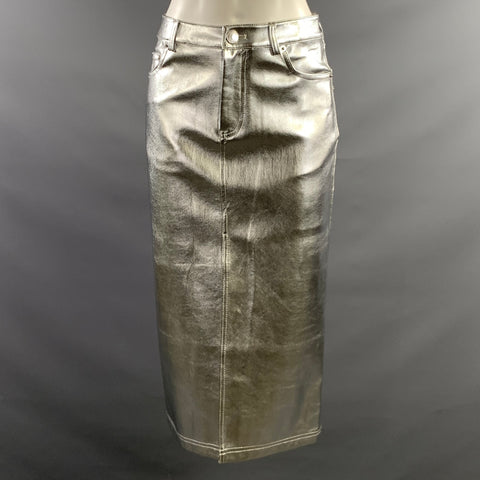 STAUD Size 4 Silver Polyeurethane Metallic Pencil Skirt