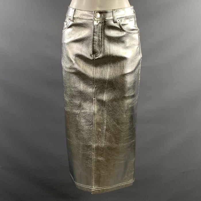 STAUD Size 4 Silver Polyeurethane Metallic Pencil Skirt