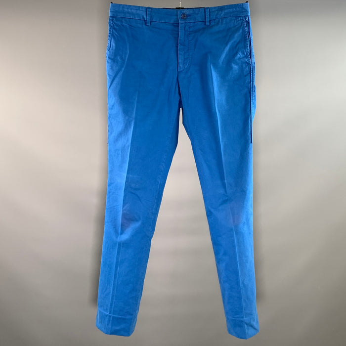 LANVIN Size 32 Blue Solid Cotton Tapered Casual Pants