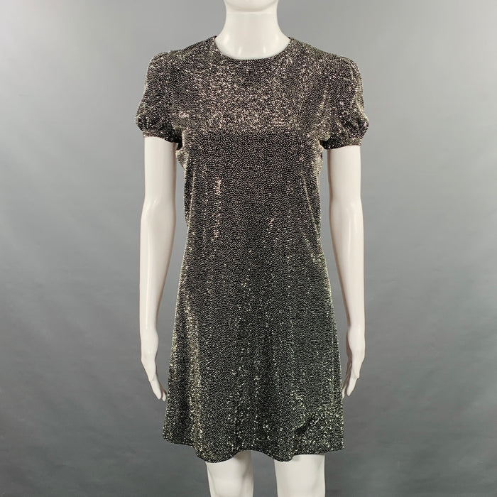 SAINT LAURENT 2019 Size XS Black Silver Viscose Rhinestones Cocktail Dress