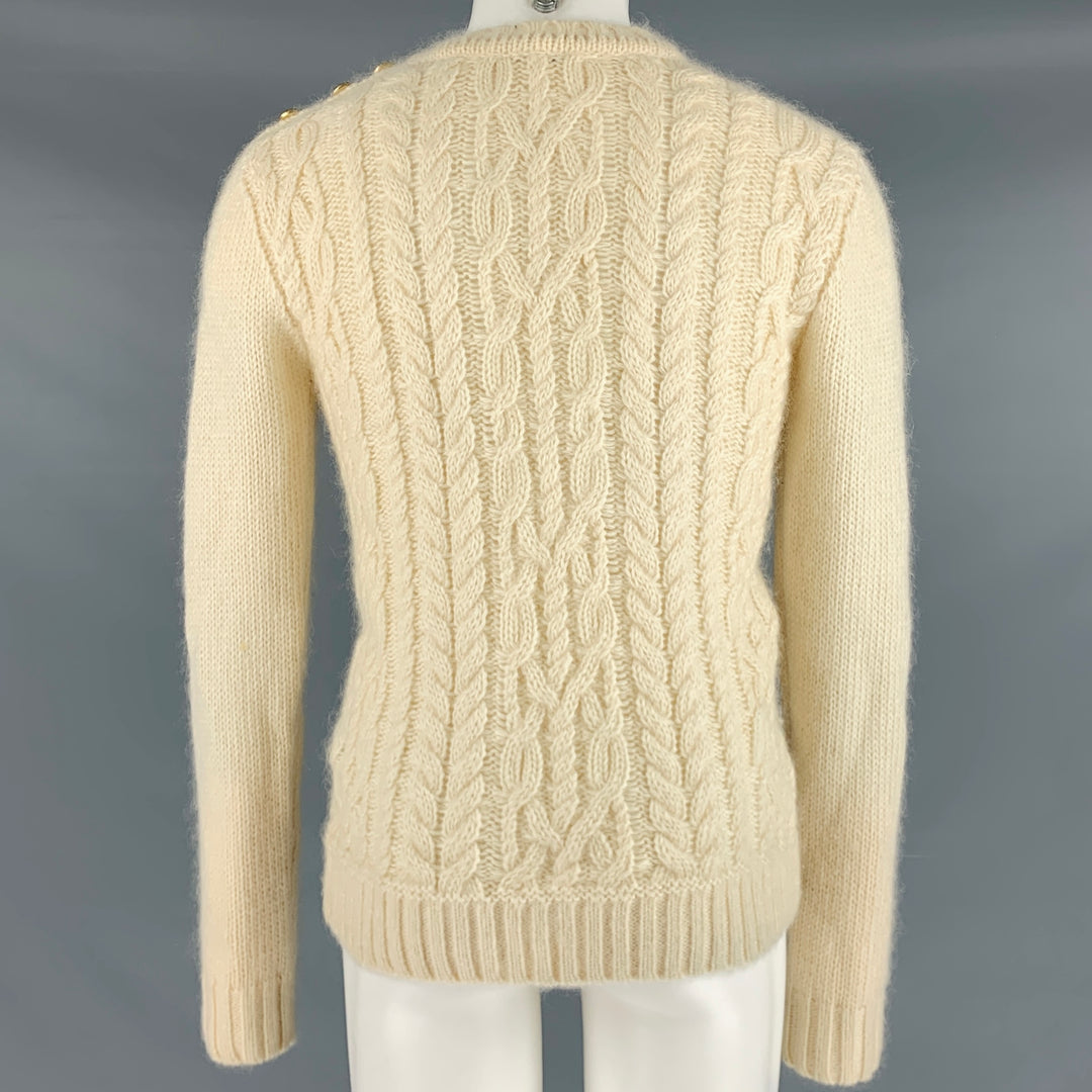 BALMAIN Size S Cream Mohair Blend Chunky Knit Sweater