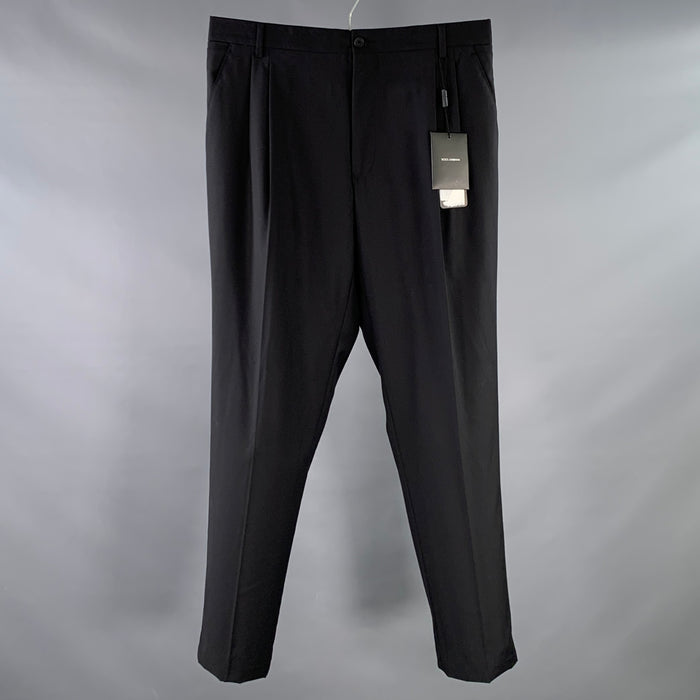 DOLCE & GABBANA Size 32 Black Wool Silk Pleated Tapered Dress Pants