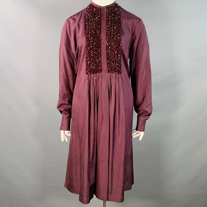 DRIES VAN NOTEN Size 10 Purple Silk Beaded A-Line Tunic Dress