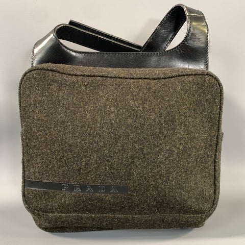 PRADA Grey & Black Wool Leather Shoulder Bag