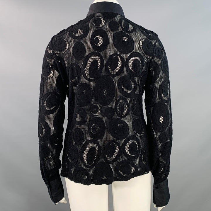 ANNE FONTAINE Size XL Prisme Black Polyamide Blend Mesh Button Up Blouse