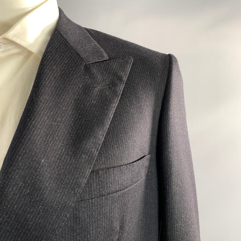 BRIONI Chest Size 44 Navy White Pinstripe Wool Peak Lapel 38 30 Suit