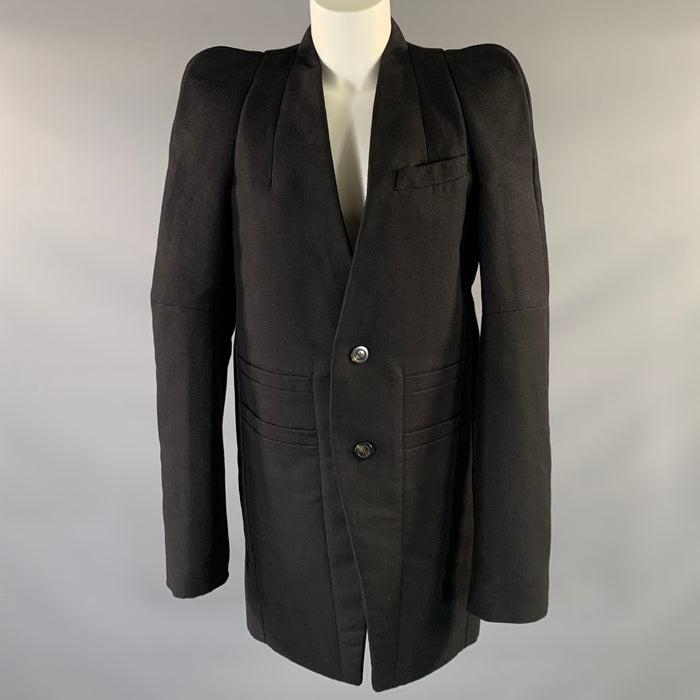 RICK OWENS FW2019 Size M Black Cotton & Silk Collarless Coat