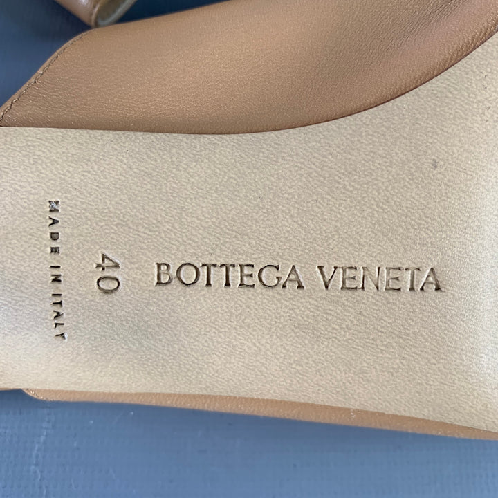 BOTTEGA VENETA Size 10 Tan Leather Square Toe Kitten Heel Mules Sandals