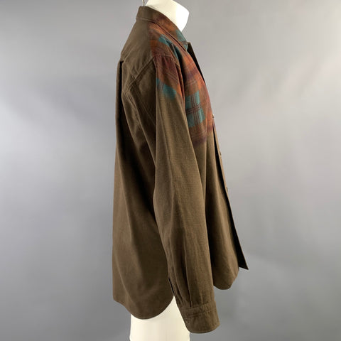 ISSEY MIYAKE Size XL Brown Blue Plaid Cotton Button Up Long Sleeve Shirt