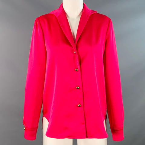 CAROLINA HERRERA Size 4 Pink Fuchsia Satin Spread Collar Blouse