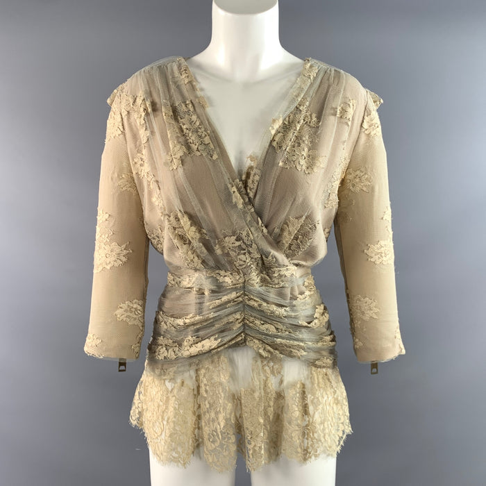 BURBERRY Size 6 Tan Taupe Rayon Viscose Lace Dress Top